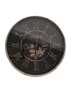 HORLOGE METAL MECANISME TOURNANT FINITION NOIR ET DORE 60 CM