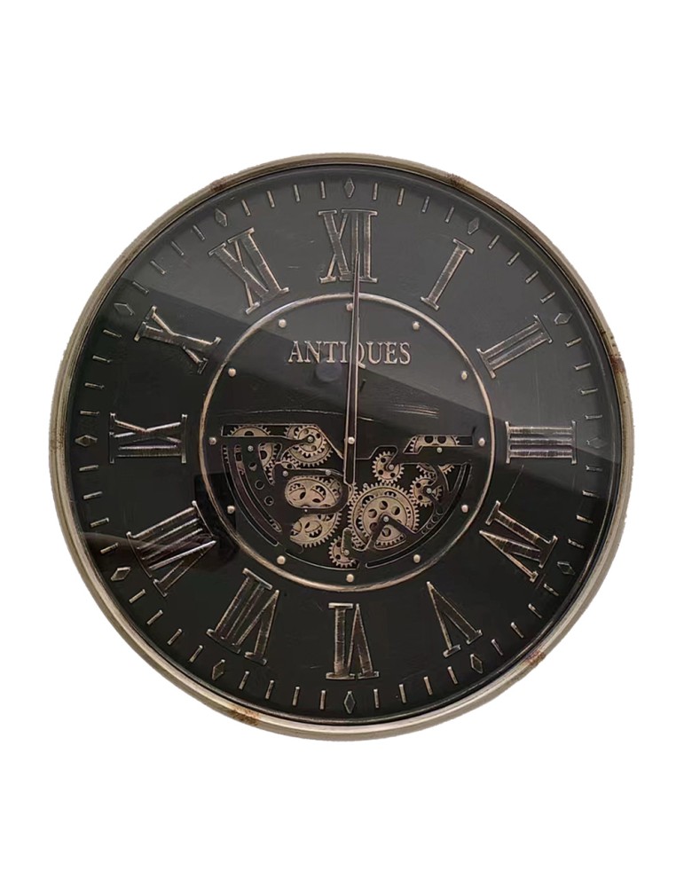 HORLOGE METAL MECANISME TOURNANT FINITION NOIR ET DORE 60 CM - Photo N°1