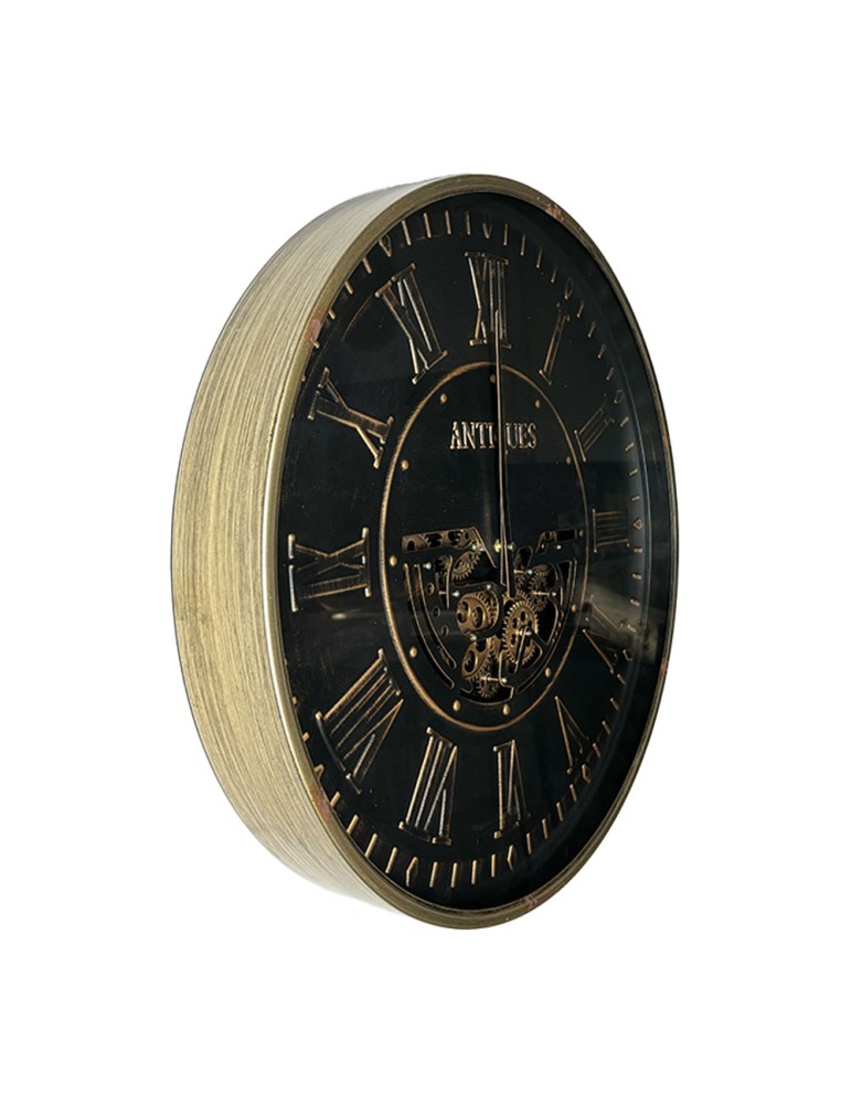 HORLOGE METAL MECANISME TOURNANT FINITION NOIR ET DORE 60 CM - Photo N°4