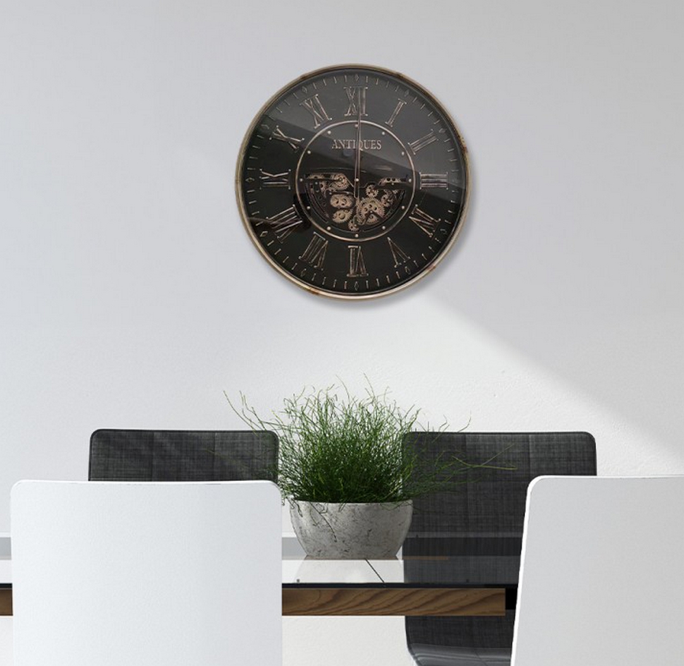 HORLOGE METAL MECANISME TOURNANT FINITION NOIR ET DORE 60 CM - Photo N°2