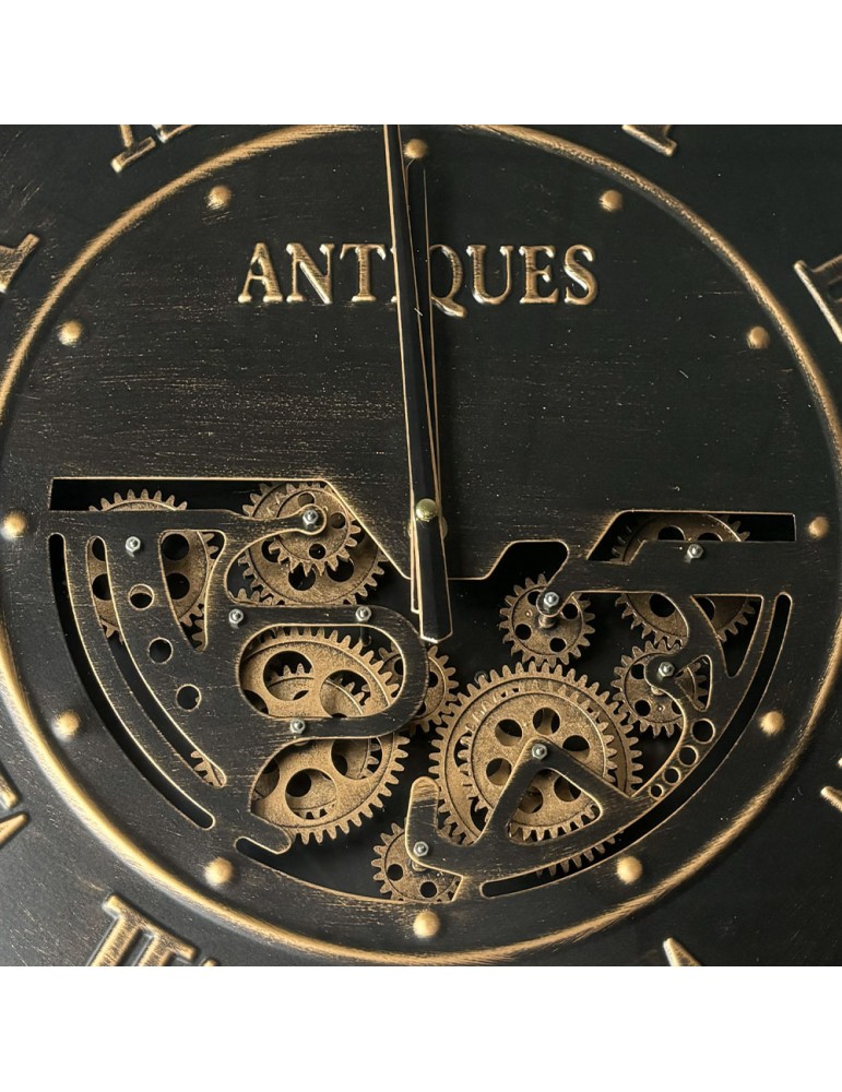 HORLOGE METAL MECANISME TOURNANT FINITION NOIR ET DORE 60 CM - Photo N°3