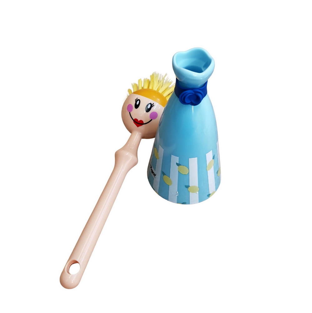 BROSSE A VAISSELLE DOLLS AVEC SUPPORT BLEU 24.5 CM - Photo N°3