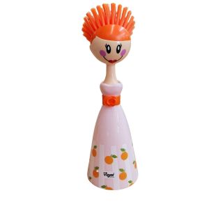 BROSSE A VAISSELLE DOLLS AVEC SUPPORT ROSE 24.5 CM