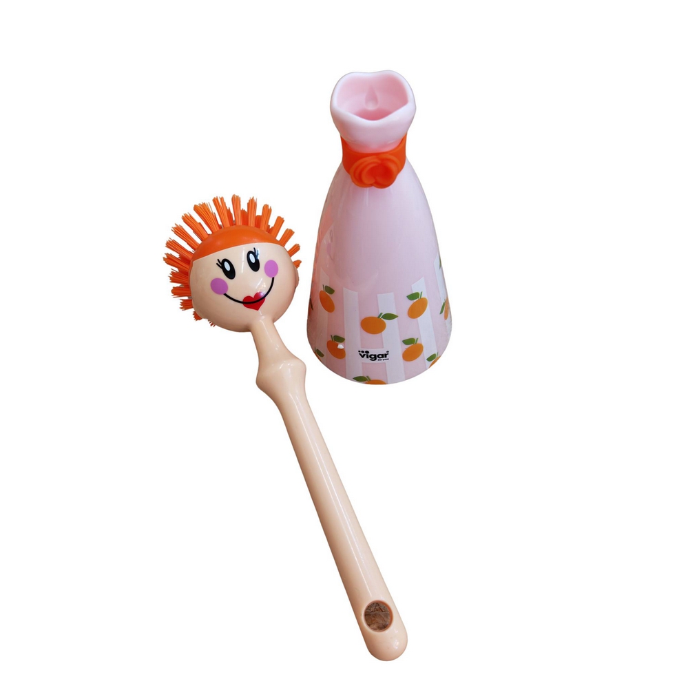 BROSSE A VAISSELLE DOLLS AVEC SUPPORT ROSE 24.5 CM - Photo N°3