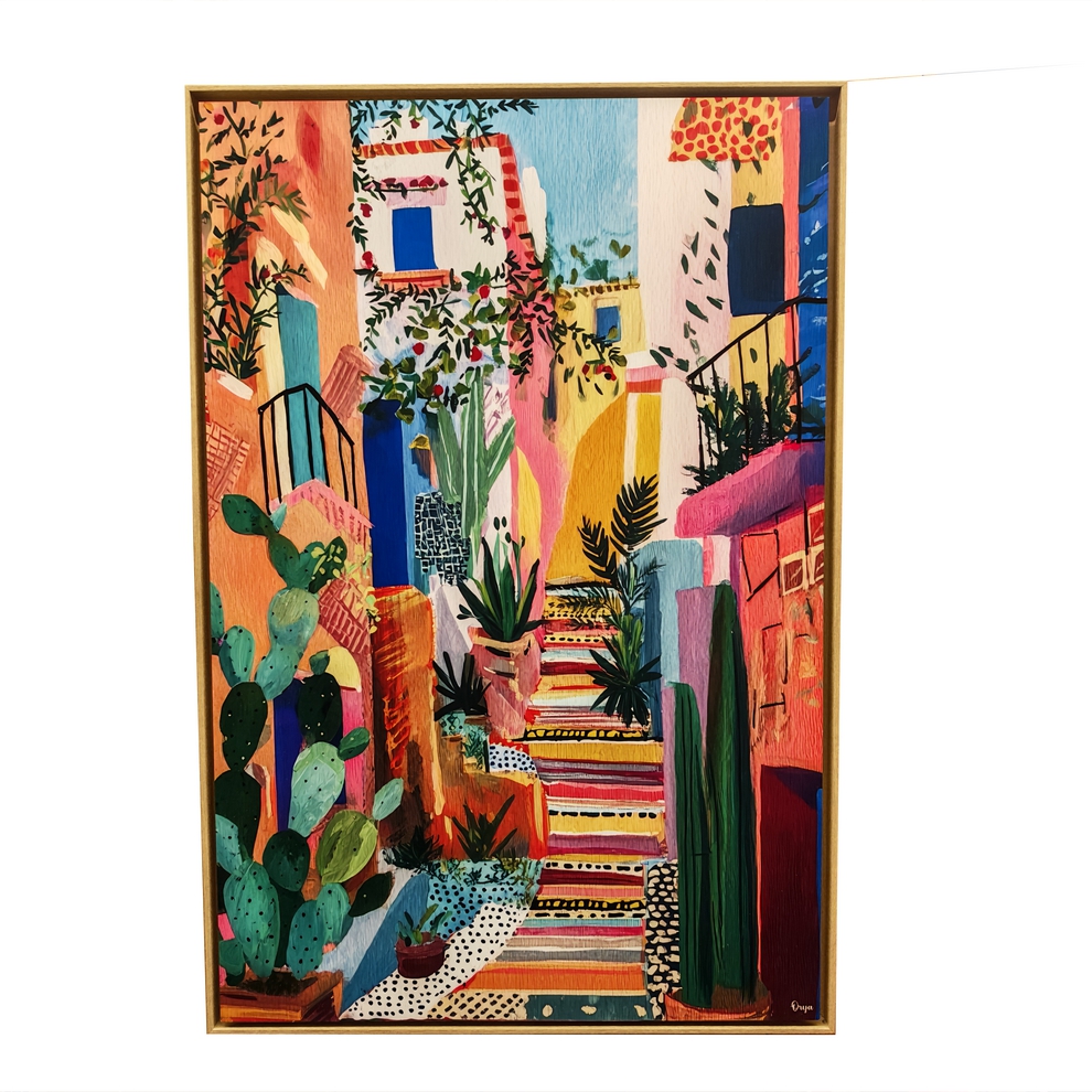 TABLEAU RUELLE ESCALIER MULTICOLORE ORYA CAF26114 86 X 126 CM - Photo N°1