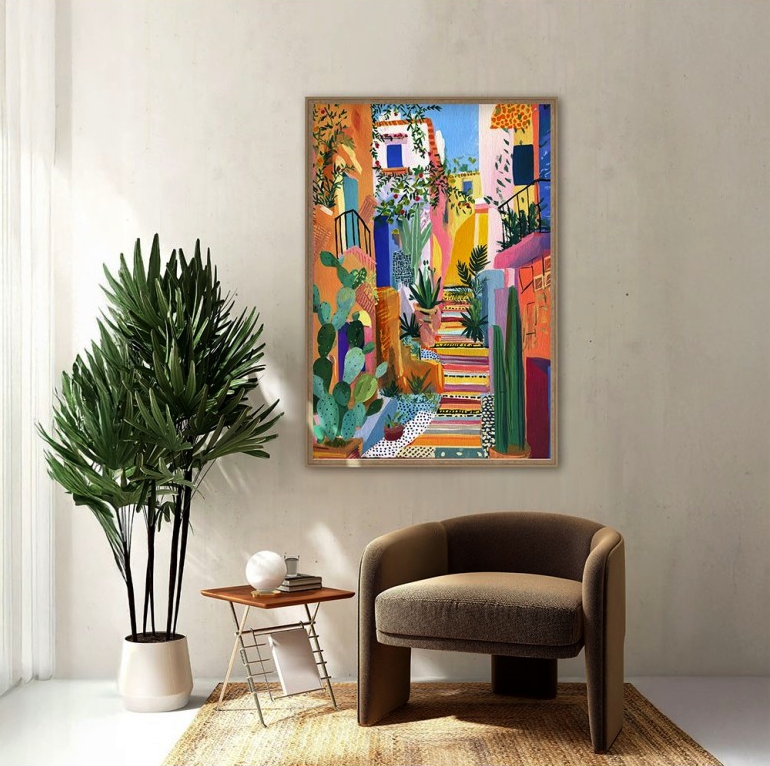 TABLEAU RUELLE ESCALIER MULTICOLORE ORYA CAF26114 86 X 126 CM - Photo N°2