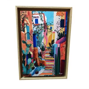 TABLEAU RUELLE DE VILLAGE MEDITERANEEN MULTICOLORE ORYA CAF26078 26 X 36 CM