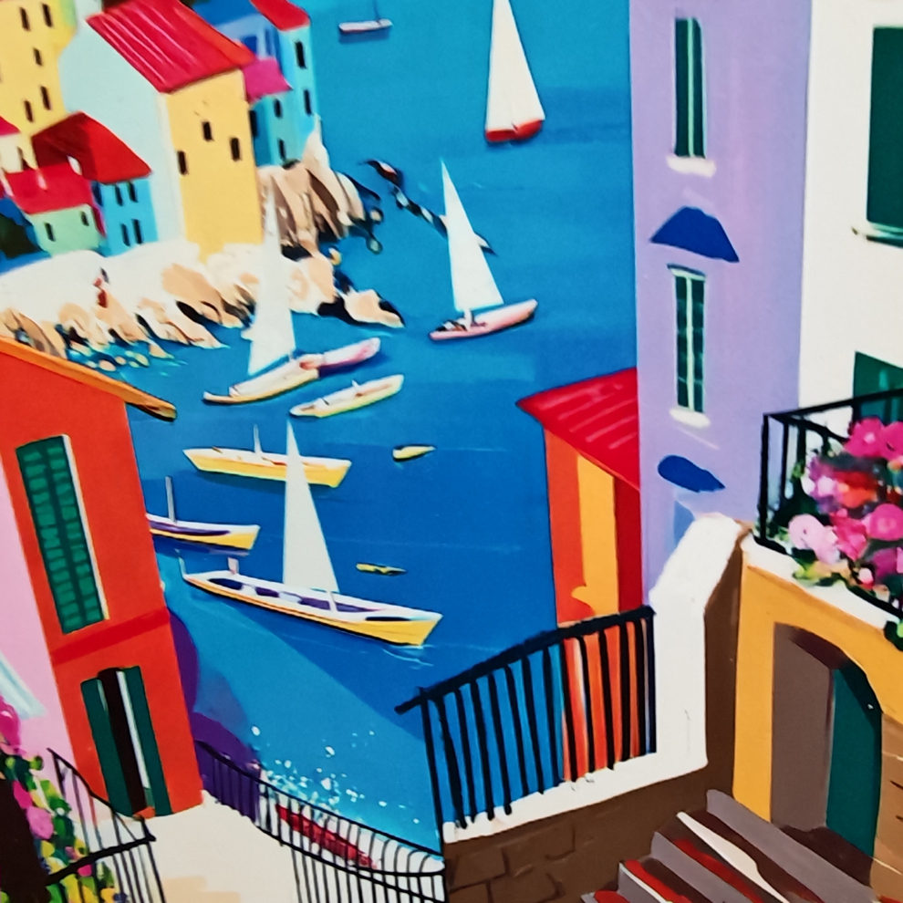 TABLEAU VILLAGE VUE MER MULTICOLORE ORYA CAF26115 26 X 36 CM - Photo N°3
