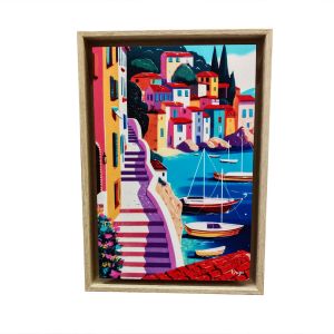 TABLEAU VILLAGE VUE MER MULTICOLORE ORYA CAF26134 26 X 36 CM