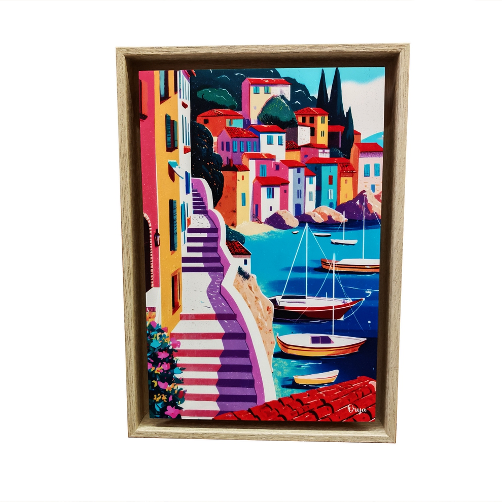 TABLEAU VILLAGE VUE MER MULTICOLORE ORYA CAF26134 26 X 36 CM - Photo N°1
