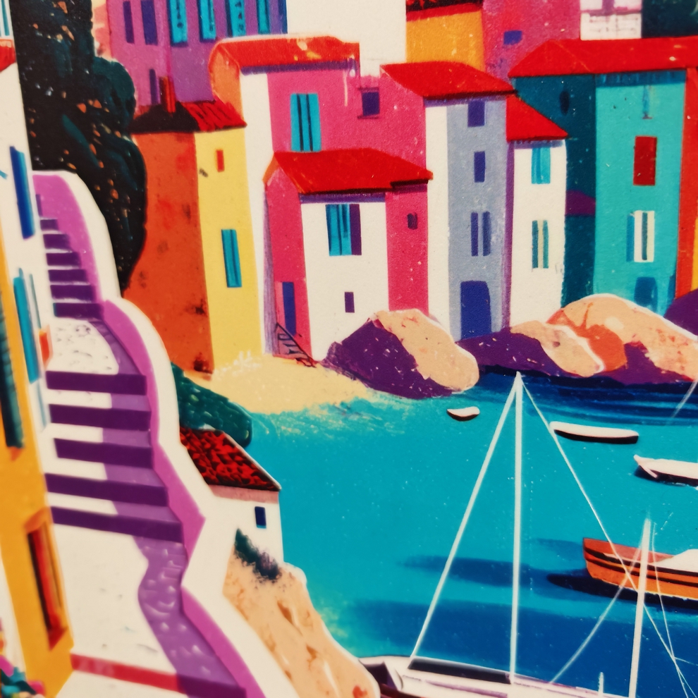 TABLEAU VILLAGE VUE MER MULTICOLORE ORYA CAF26134 26 X 36 CM - Photo N°3