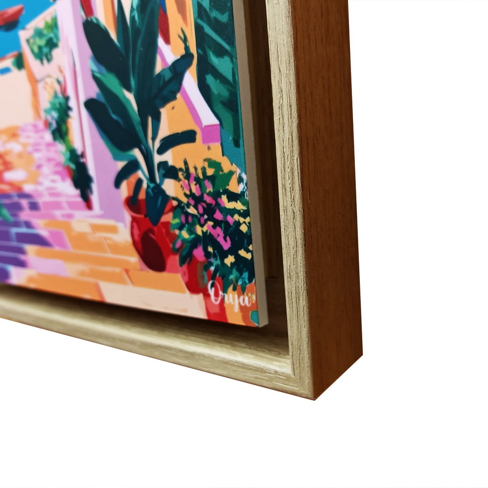 TABLEAU RUELLE VILLAGE MEDITERANEEN VUE MER MULTICOLORE ORYA CAF26157 26 X 36 CM - Photo N°2