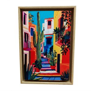 TABLEAU RUELLE DE VILLAGE MEDITERANEEN MULTICOLORE ORYA CAF26158 26 X 36 CM
