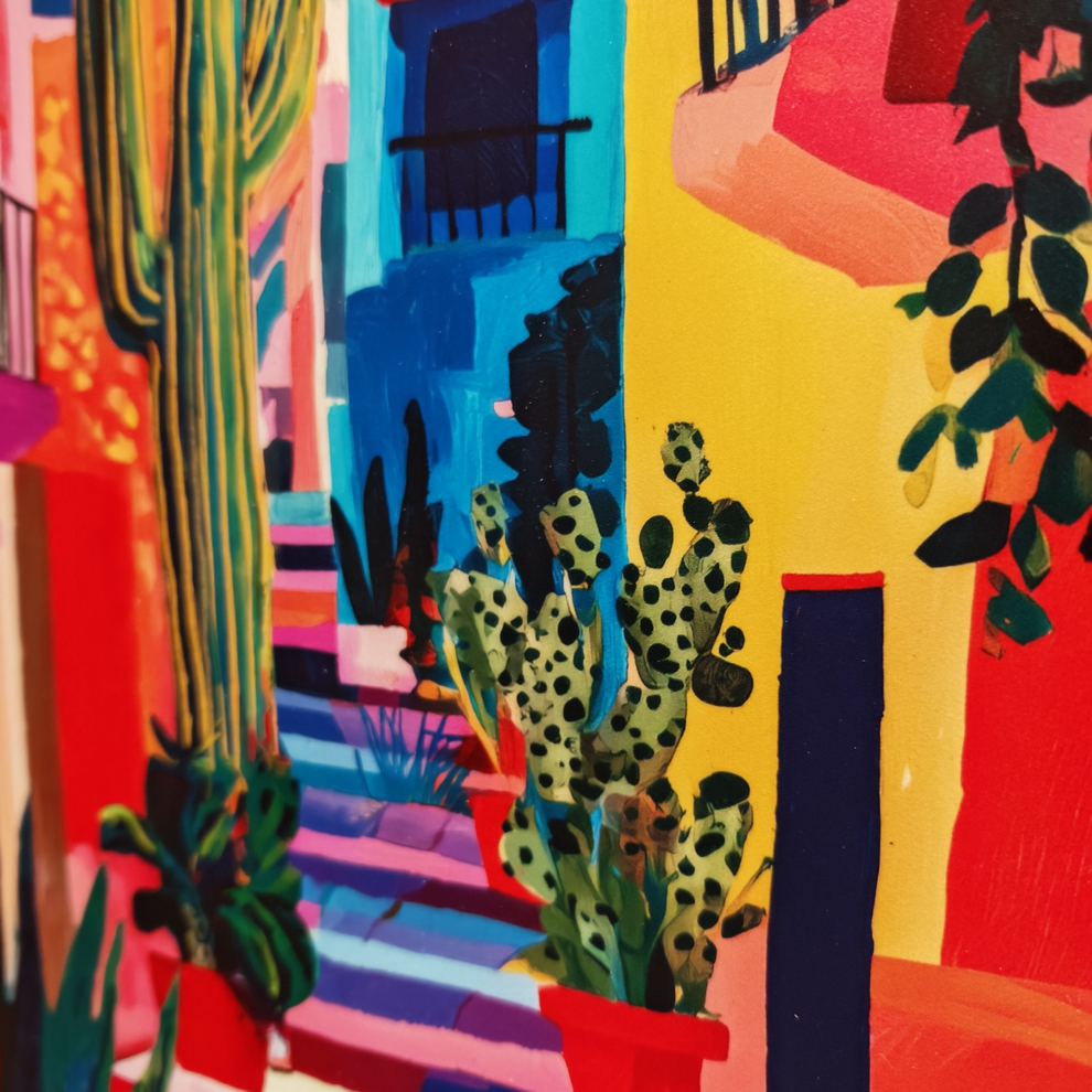 TABLEAU RUELLE DE VILLAGE MEDITERANEEN MULTICOLORE ORYA CAF26158 26 X 36 CM - Photo N°3