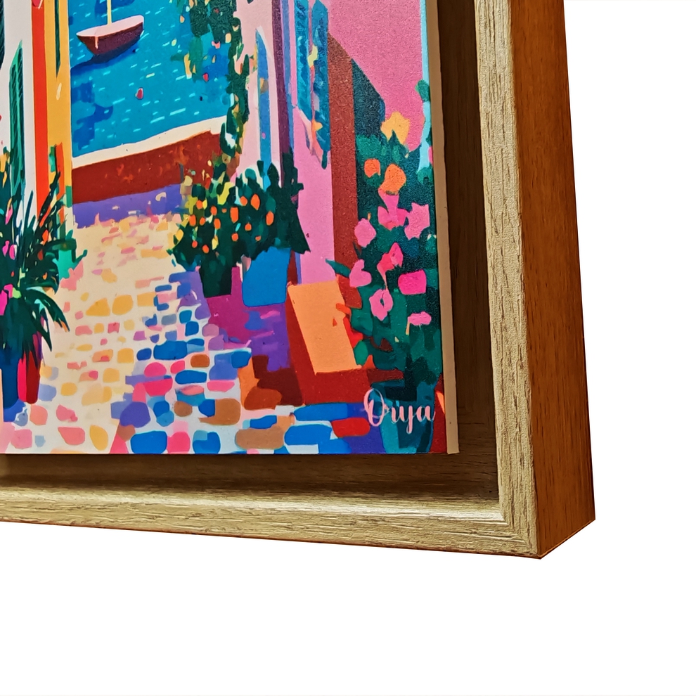 TABLEAU RUELLE VILLAGE MEDITERANEEN VUE MER MULTICOLORE ORYA CAF26159 26 X 36 CM - Photo N°2