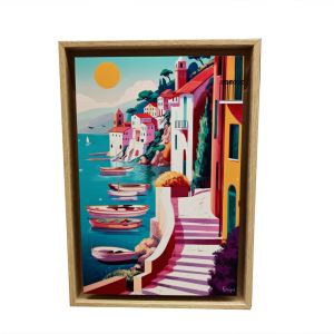 TABLEAU VILLAGE VUE MER MULTICOLORE ORYA CAF26163 26 X 36 CM