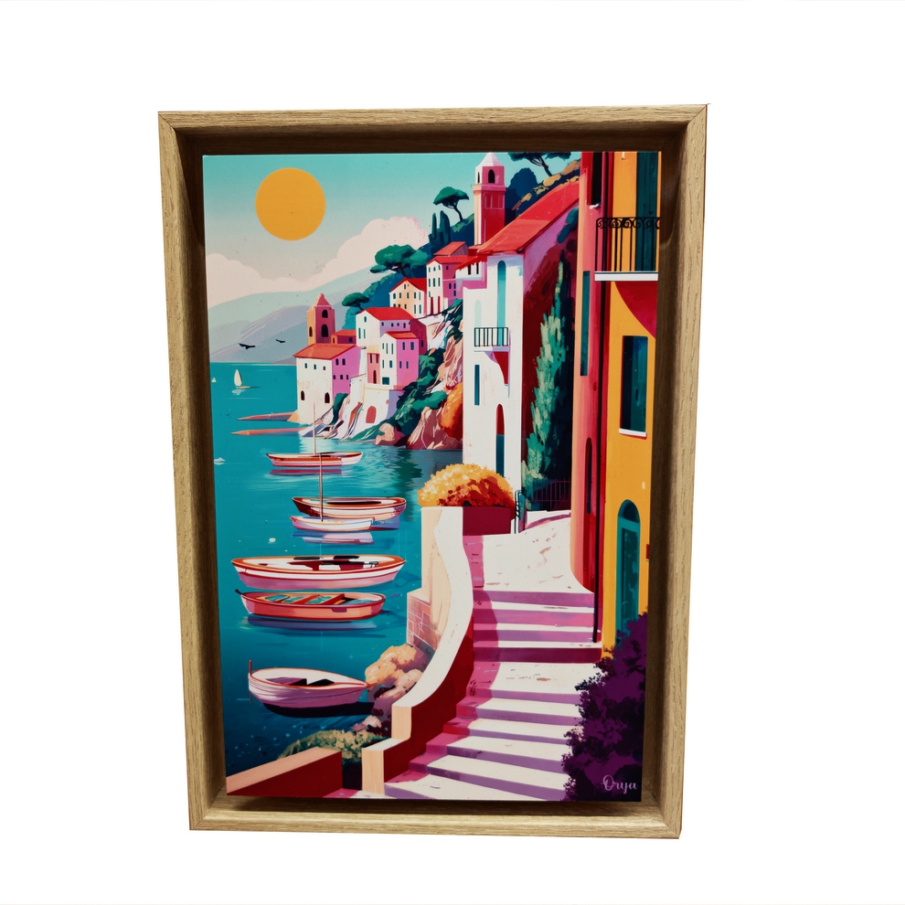 TABLEAU VILLAGE VUE MER MULTICOLORE ORYA CAF26163 26 X 36 CM - Photo N°1
