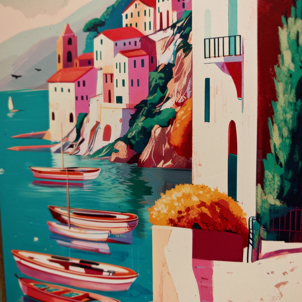 TABLEAU VILLAGE VUE MER MULTICOLORE ORYA CAF26163 26 X 36 CM - Photo N°3