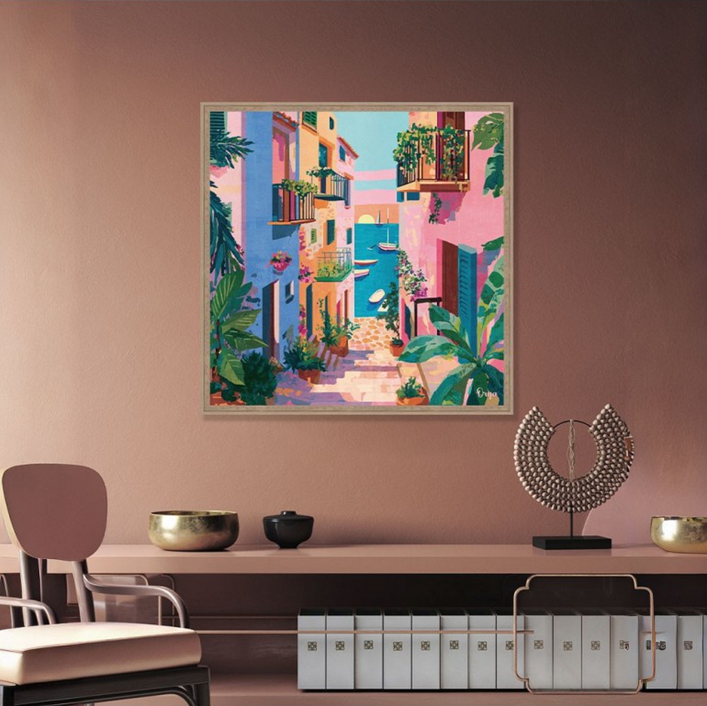 TABLEAU RUELLE VUE MER MULTICOLORE ORYA CAF26173 66 X 66 CM - Photo N°2