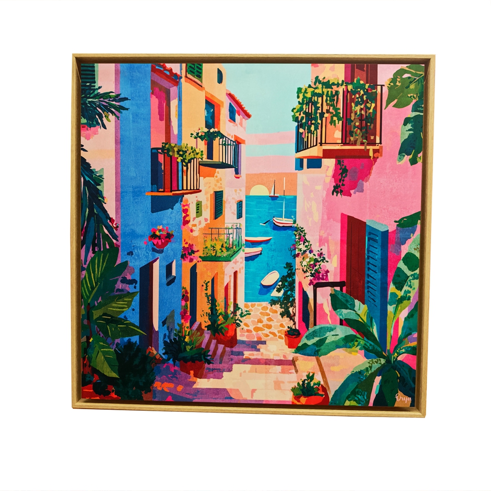 TABLEAU RUELLE VUE MER MULTICOLORE ORYA CAF26173 66 X 66 CM - Photo N°1