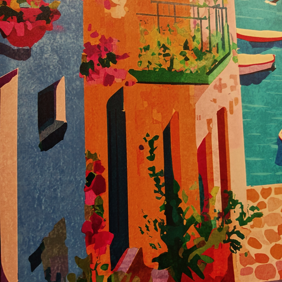 TABLEAU RUELLE VUE MER MULTICOLORE ORYA CAF26173 66 X 66 CM - Photo N°3