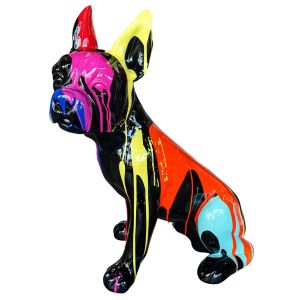 BULLDOG FRANCAIS ASSIS EN RESINE ECLABOUSSURES MULTICOLORE 68 X 83 X 39 CM