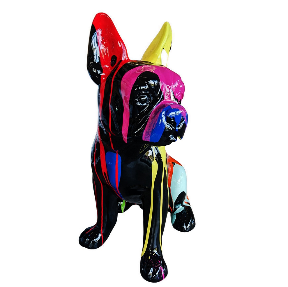 BULLDOG FRANCAIS ASSIS EN RESINE ECLABOUSSURES MULTICOLORE 68 X 83 X 39 CM - Photo N°4