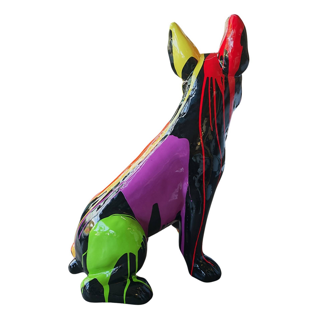 BULLDOG FRANCAIS ASSIS EN RESINE ECLABOUSSURES MULTICOLORE 68 X 83 X 39 CM - Photo N°3