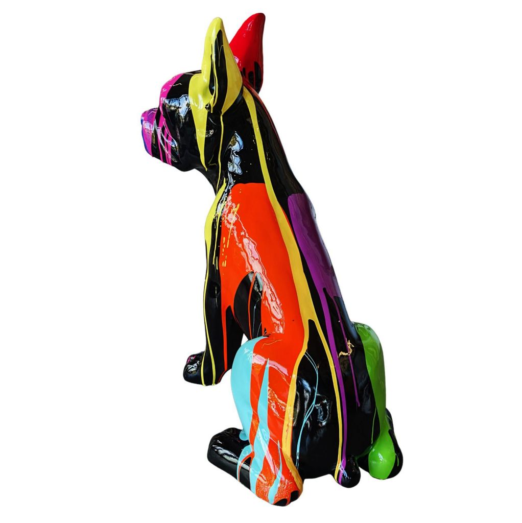 BULLDOG FRANCAIS ASSIS EN RESINE ECLABOUSSURES MULTICOLORE 68 X 83 X 39 CM - Photo N°2