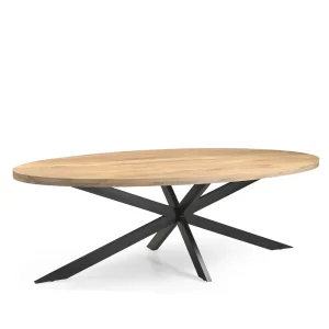 TABLE REPAS OVALE BOIS MANGUIER MASSIF-PIED METAL NOIR  160 X 76 X 90 CM