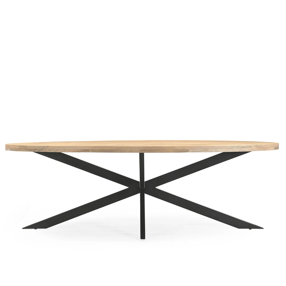 TABLE REPAS OVALE BOIS MANGUIER MASSIF-PIED METAL NOIR  160 X 76 X 90 CM - Photo N°2