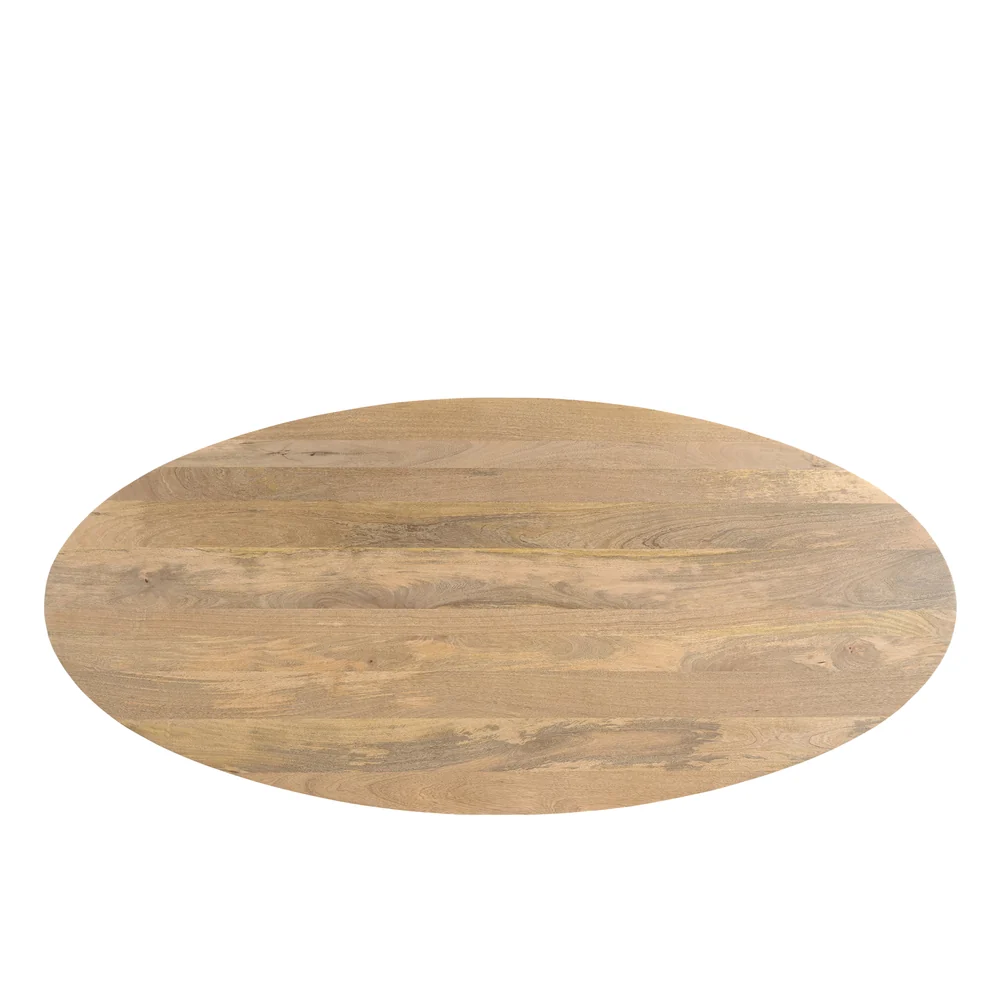 TABLE REPAS OVALE BOIS MANGUIER MASSIF-PIED METAL NOIR  160 X 76 X 90 CM - Photo N°6