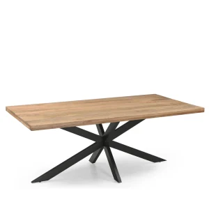 TABLE REPAS BOIS MANGUIER MASSIF-PIED METAL NOIR  220 X 76 X 100 CM