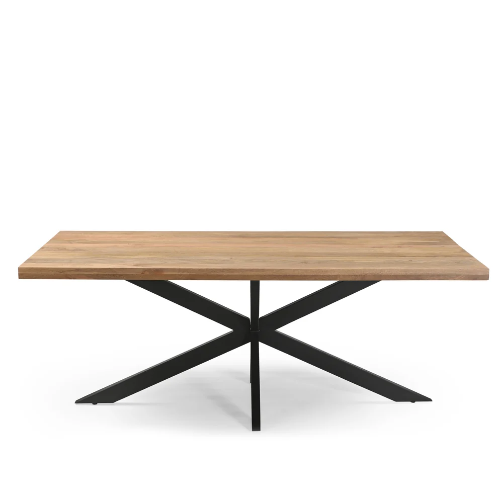 TABLE REPAS BOIS MANGUIER MASSIF-PIED METAL NOIR  220 X 76 X 100 CM - Photo N°6