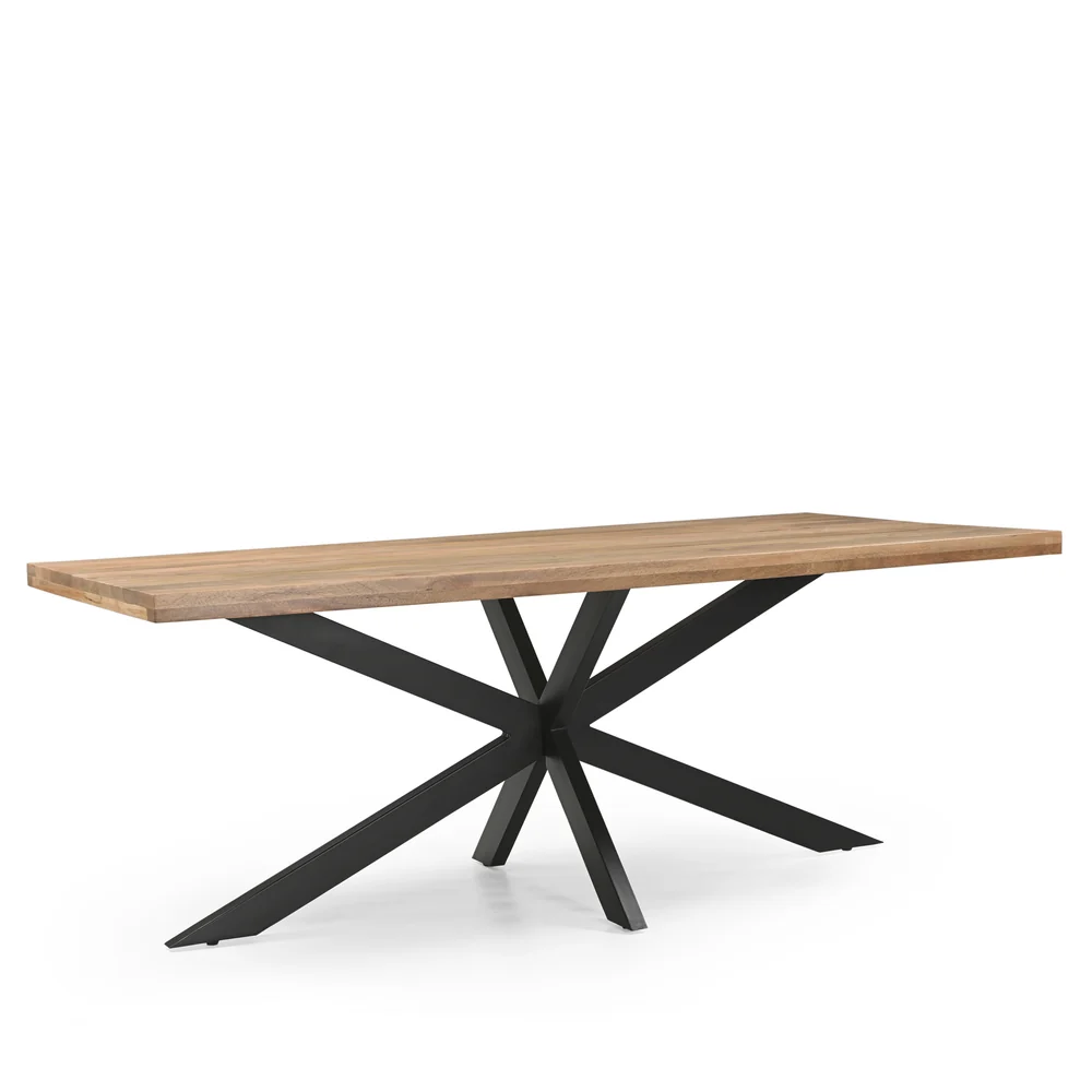 TABLE REPAS BOIS MANGUIER MASSIF-PIED METAL NOIR  220 X 76 X 100 CM - Photo N°5