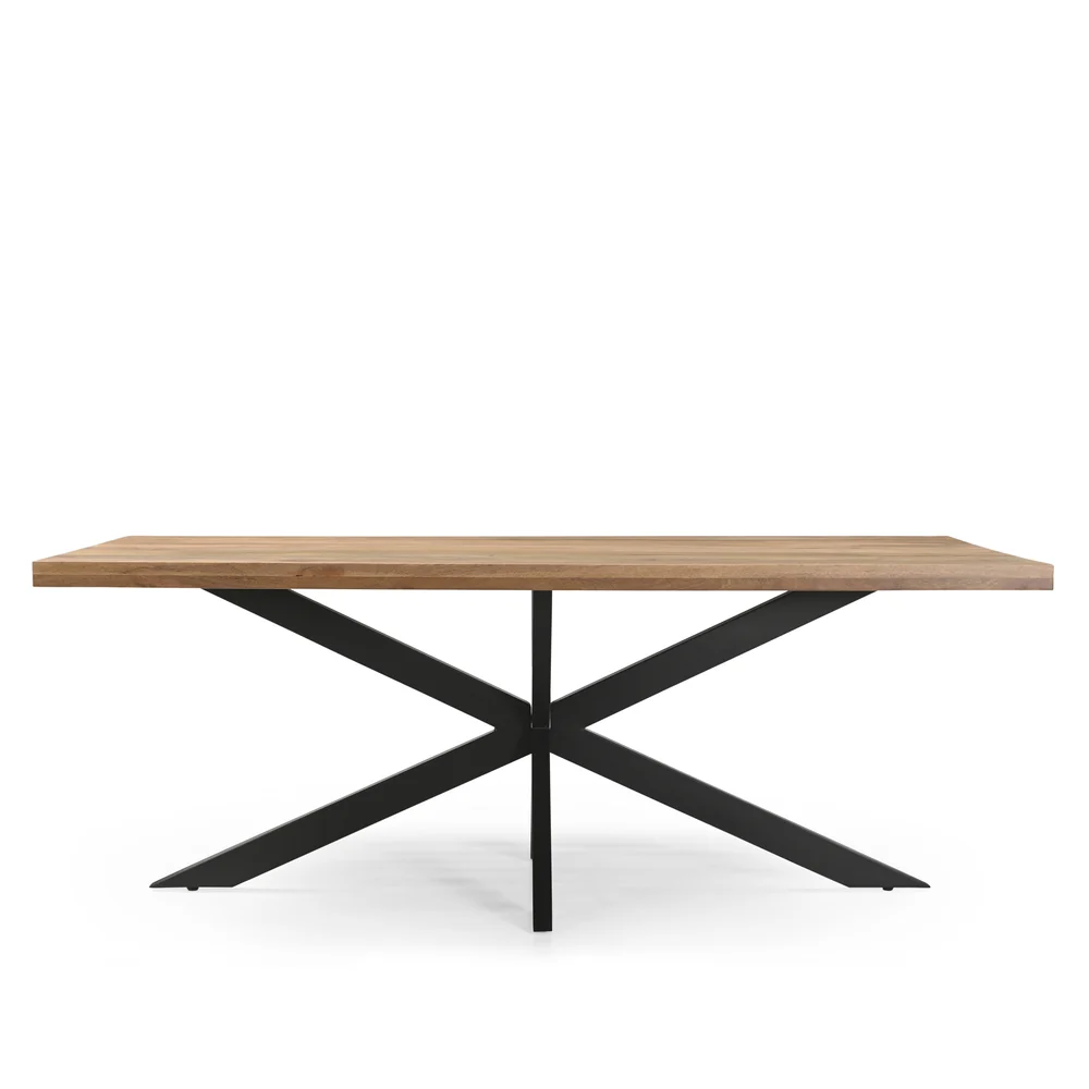 TABLE REPAS BOIS MANGUIER MASSIF-PIED METAL NOIR  220 X 76 X 100 CM - Photo N°7