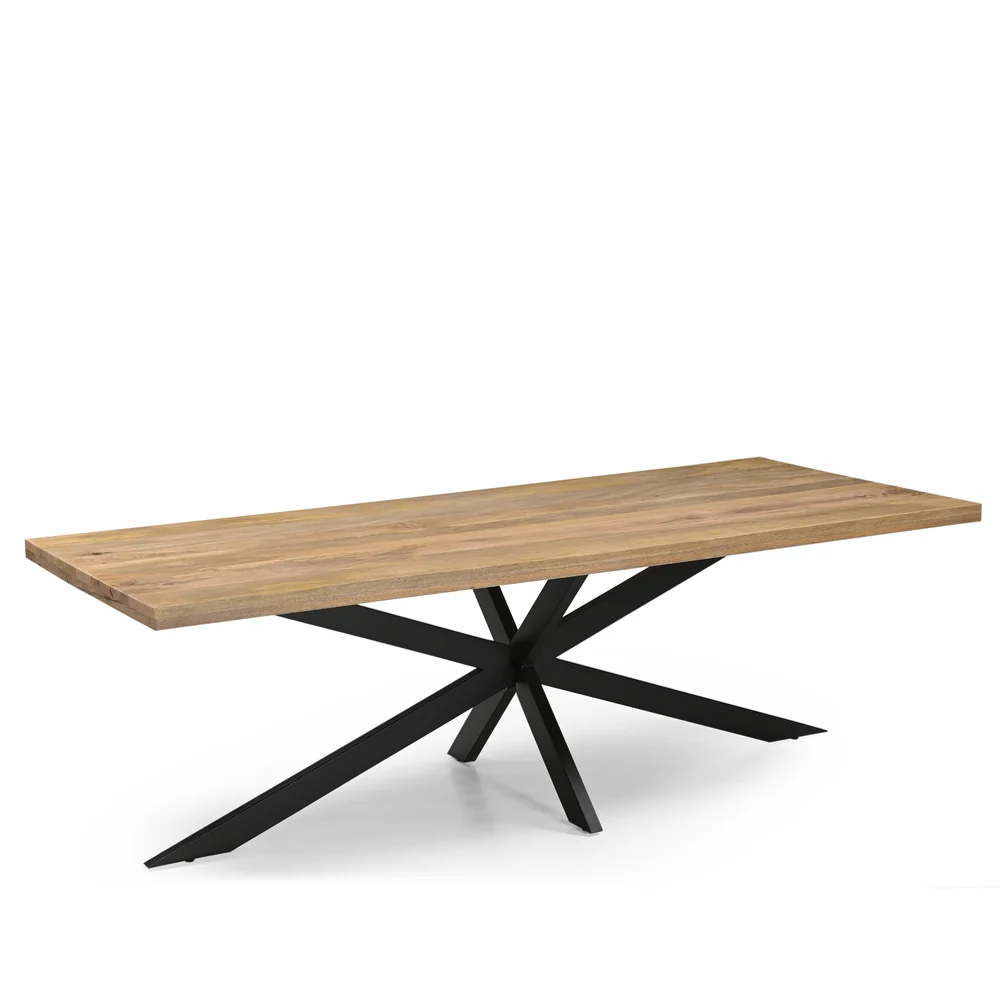 TABLE REPAS BOIS MANGUIER MASSIF-PIED METAL NOIR  270 X 76 X 100 CM - Photo N°1