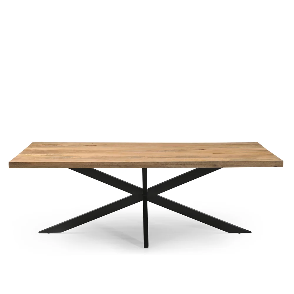 TABLE REPAS BOIS MANGUIER MASSIF-PIED METAL NOIR  270 X 76 X 100 CM - Photo N°8