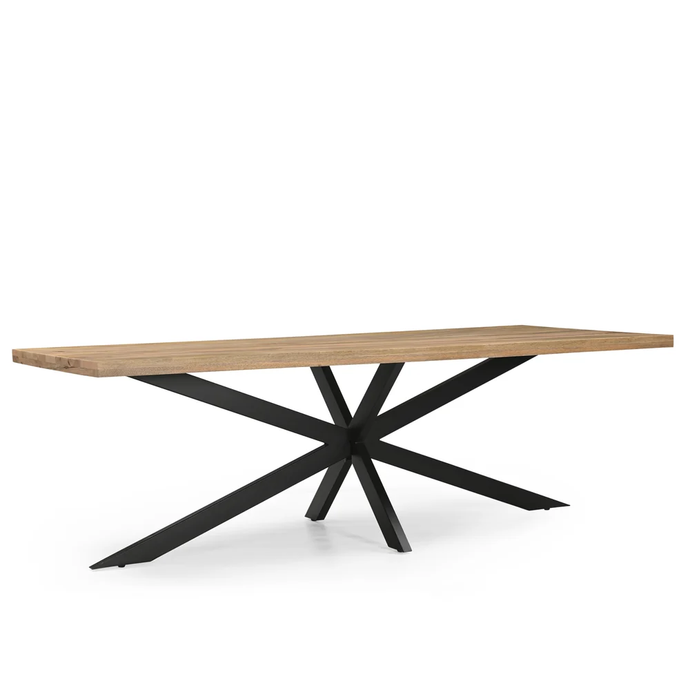 TABLE REPAS BOIS MANGUIER MASSIF-PIED METAL NOIR  270 X 76 X 100 CM - Photo N°2