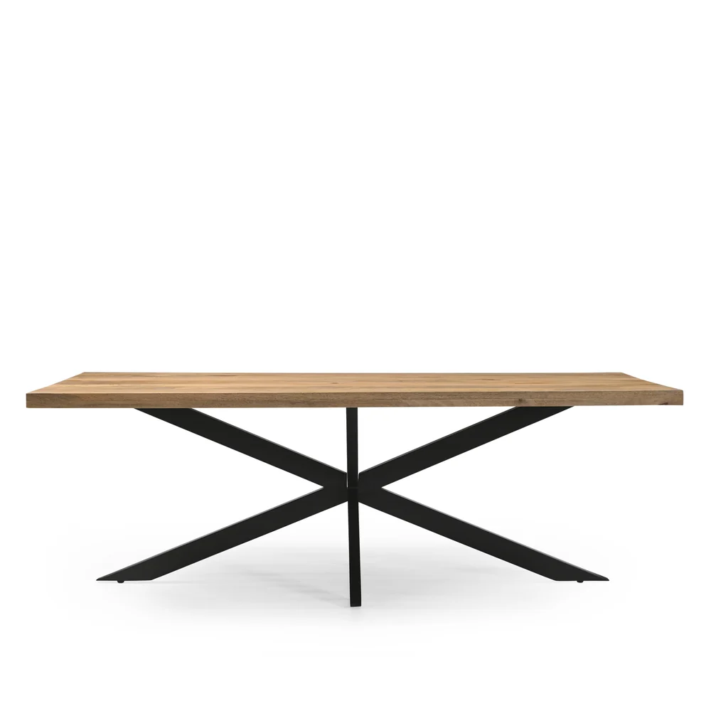 TABLE REPAS BOIS MANGUIER MASSIF-PIED METAL NOIR  270 X 76 X 100 CM - Photo N°7
