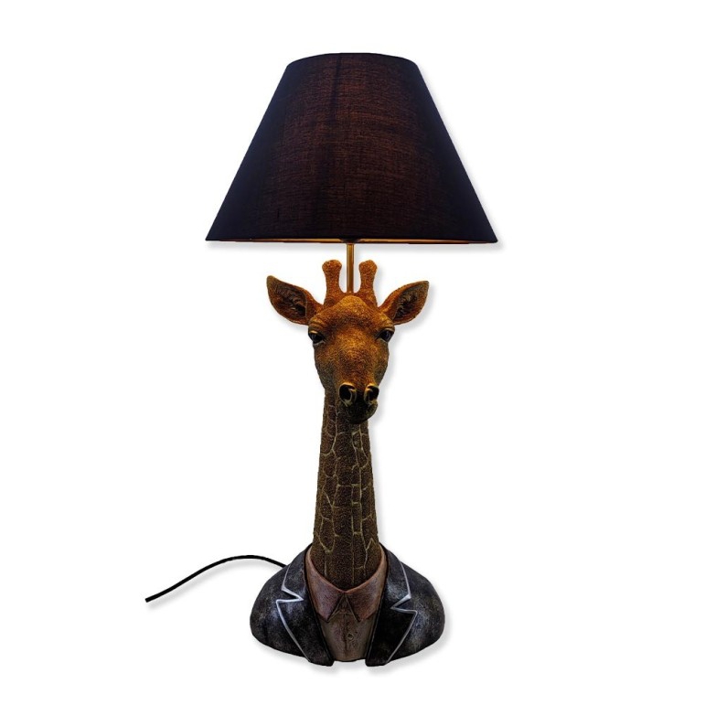LAMPE SCULPTURE GIRAFE EN RESINE ABAT-JOUR CONIQUE NOIR 28 X 70 X 38 CM - Photo N°6