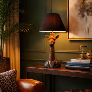 LAMPE SCULPTURE GIRAFE EN RESINE ABAT-JOUR CONIQUE NOIR 28 X 70 X 38 CM