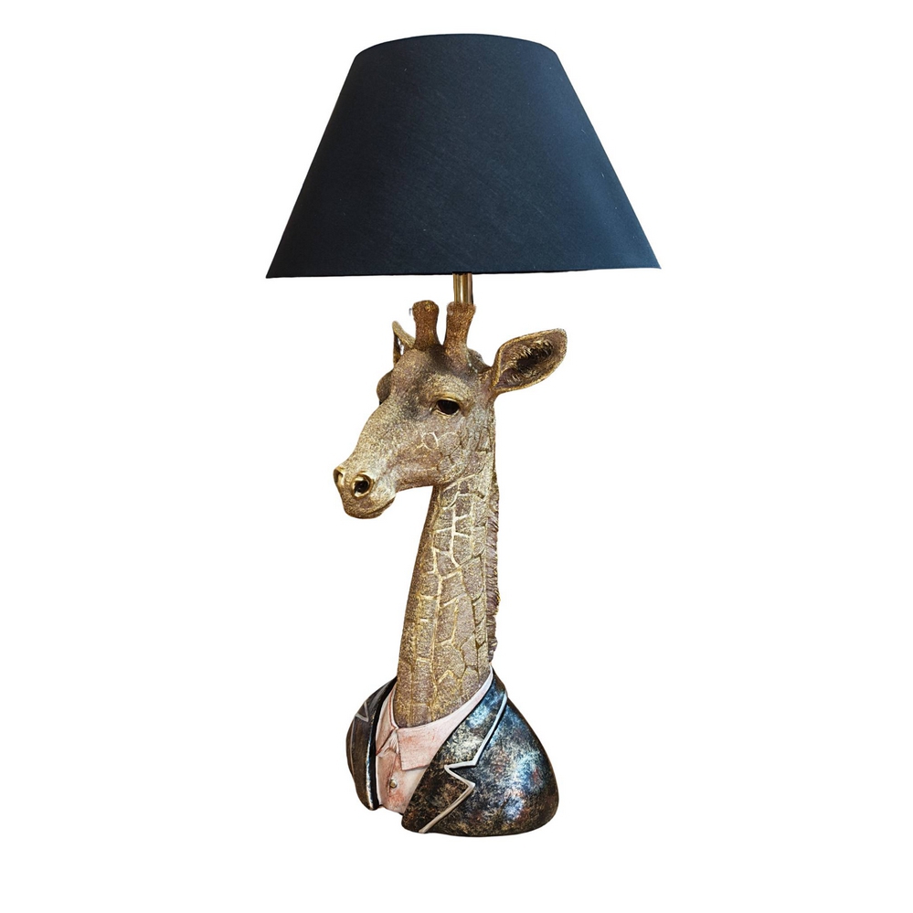 LAMPE SCULPTURE GIRAFE EN RESINE ABAT-JOUR CONIQUE NOIR 28 X 70 X 38 CM - Photo N°4