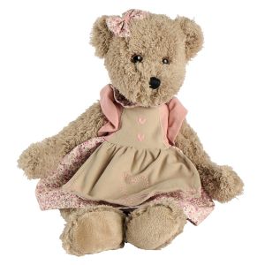 PELUCHE OURS BRUN ROBE A FLEURS NOMME AGATHE 34 cm