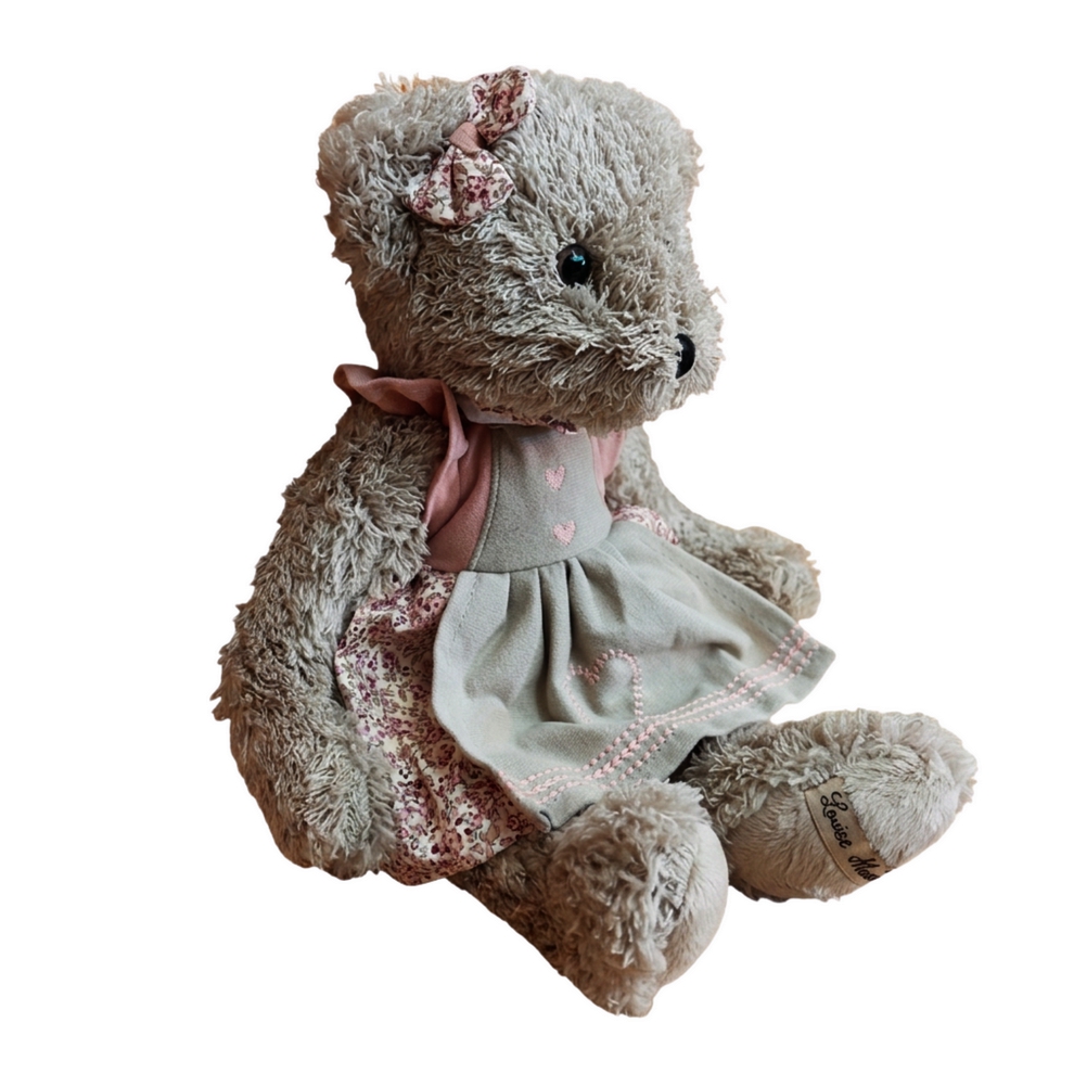 PELUCHE OURS BRUN ROBE A FLEURS NOMME AGATHE 34 cm - Photo N°4