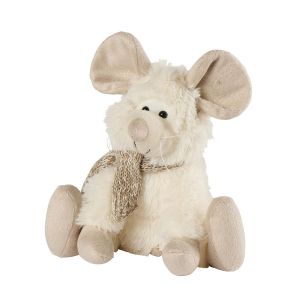 PELUCHE SOURIS BLANCHE HALVY ECHARPE CHINEE MARRON 28 cm