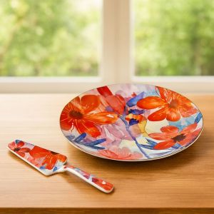 COFFRET PLAT A TARTE ROND  et  PELLE COLLECTION AQUARELLA 30.5 X 30.5 X 3.5 CM