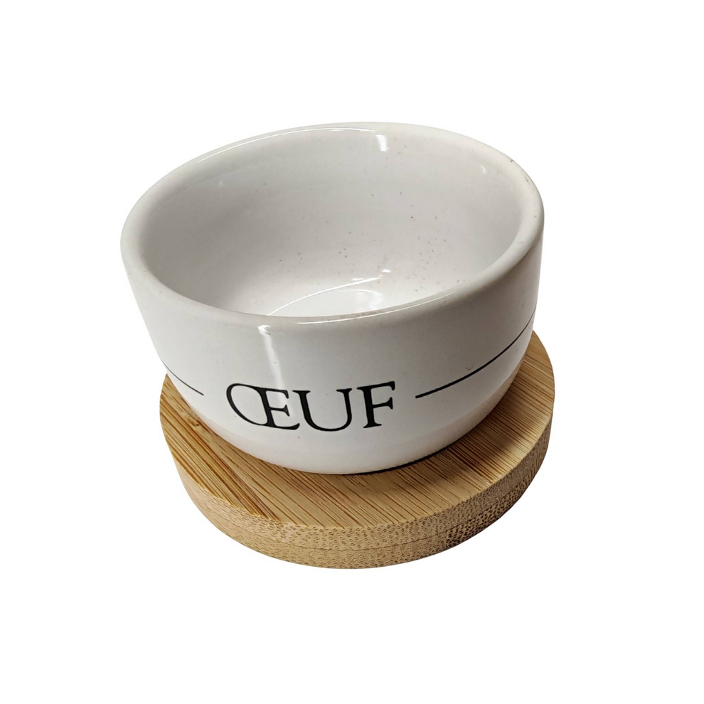 COFFRET DE 6 COQUETIERS PORCELAINE BLANCHE PLATEAUX EN BOIS DE BAMBOU 5 X 3.5 X - Photo N°4