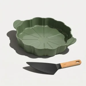 LE FORMIDABLE PLAT A TARTE ET COUPE TARTE VERT FOUGERE 29 CM