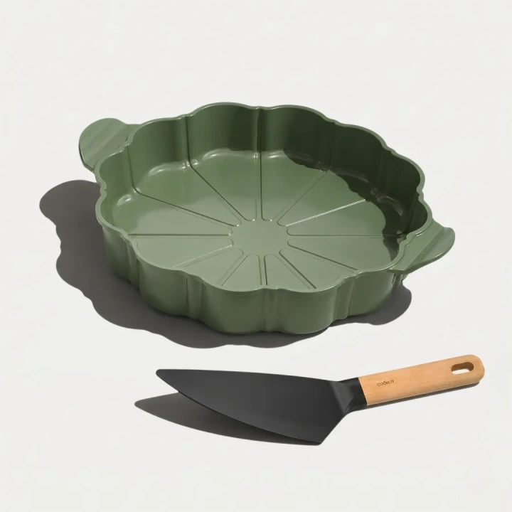 LE FORMIDABLE PLAT A TARTE ET COUPE TARTE VERT FOUGERE 29 CM - Photo N°1